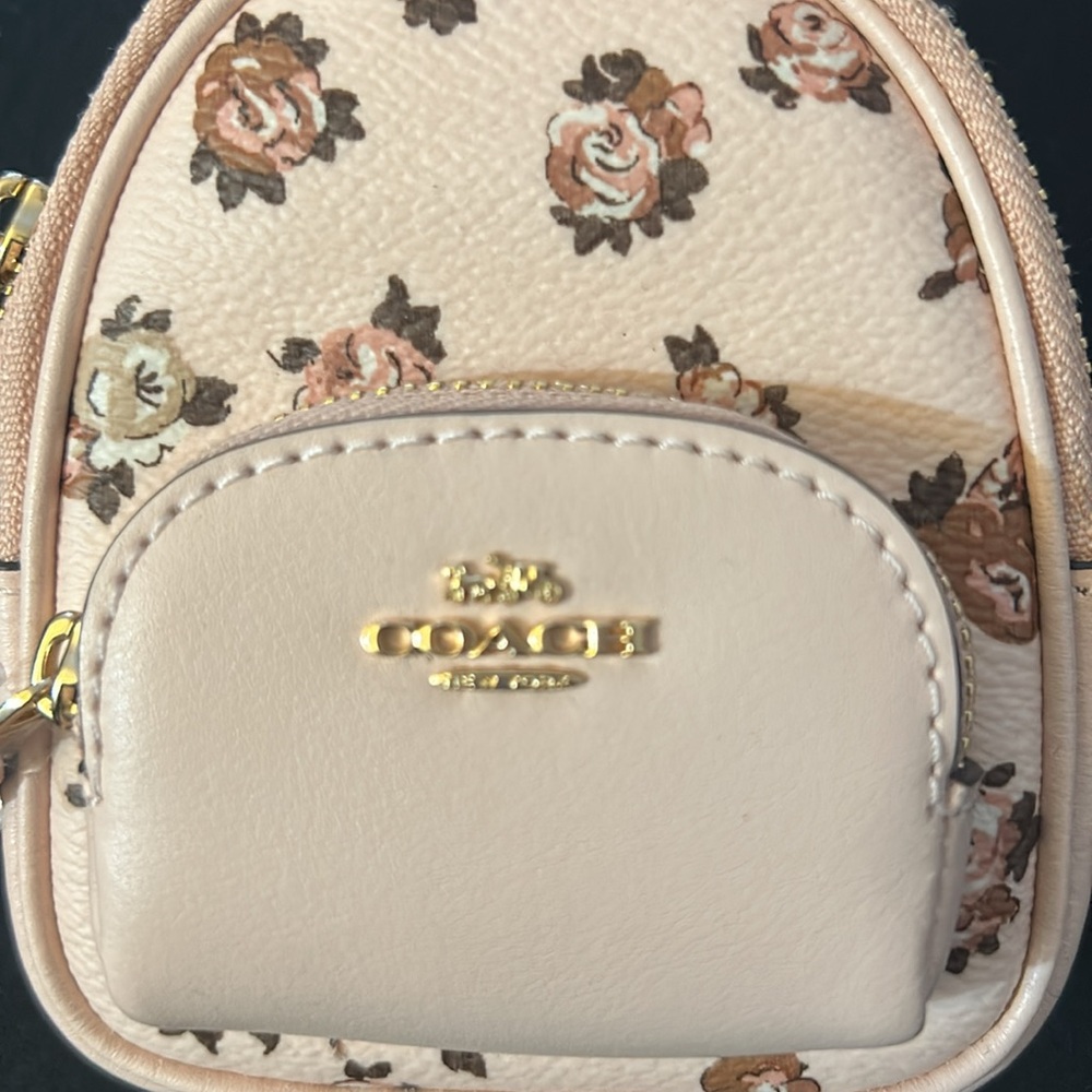 NWT Coach Pink and Brown Floral Mini Bag Keychain - Picture 4 of 11